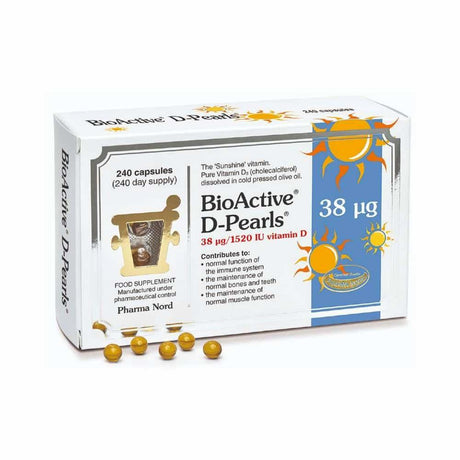 Pharma Nord BioActive D-Pearls 38ug 1520iu Vitamin D Large 240 Pack – vitamin D3 to support bones, muscles and immunity