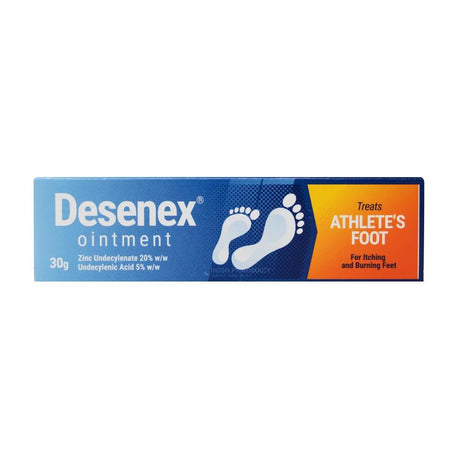 Desenex Athletes Foot Ointment 30g Zinc Undecylenate 20% w/w Undecylenic Acid 5% w/w – treats and clears athlete's foot