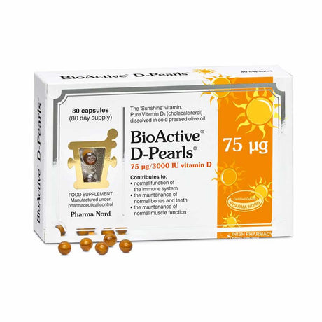 Pharma Nord BioActive D-Pearls 75mcg 3000iu Vitamin D 80 Pack – vitamin D3 to support bones, muscles and immunity