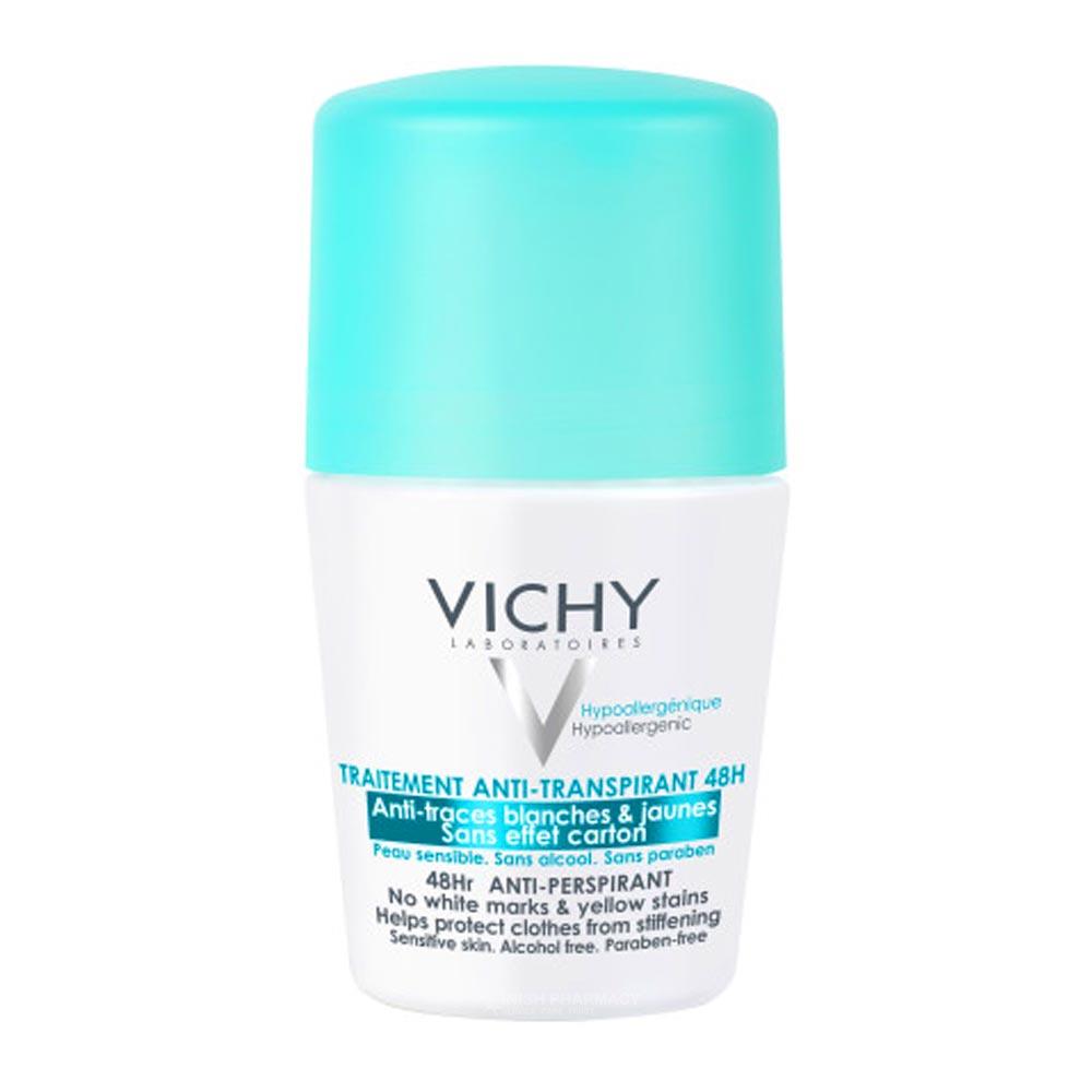 Vichy Deodorant Roll On 48hr No Marks 50ml – dermatologist-developed for healthy skin
