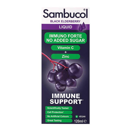 Sambucol Black Elderberry Liquid Immuno Forte No Added Sugar 120ml – elderberry extract to support immune health
