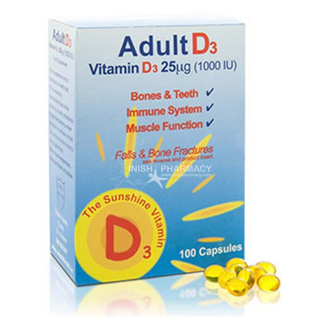 Shield Health Adult Vitamin D3  25 ug (1000 IU) 100 Capsules – vitamin D3 to support bones, muscles and immunity