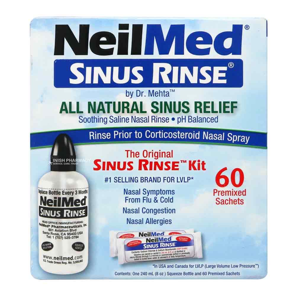 NeilMed Sinus Rinse Kit 240ml Bottle and 60 Premixed Sachets