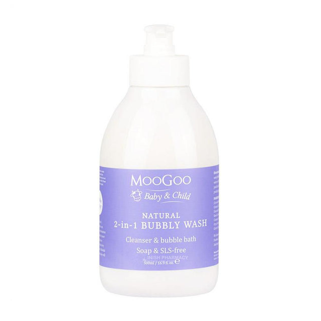 MooGoo Baby & Child Natural 2-In-1 Bubbly Wash for Sensitive Skin 500ml – a soap-free wash gentle enough for newborn skin