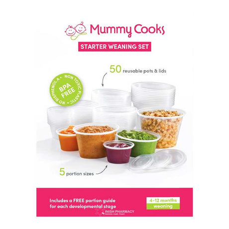 Mummy Cooks Starter Weaning Set 50 Reusable Pots and Lids – a trusted essential for mother and baby care