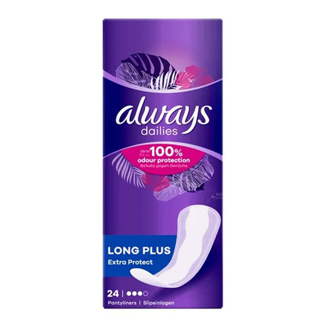 Always Dailies Pantyliners Long Plus 24 Pack – for light, everyday feminine freshness