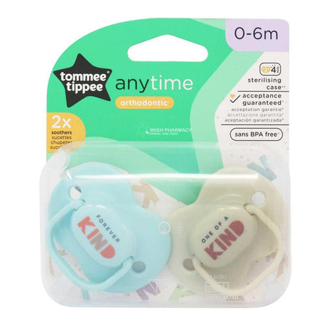 Tommee Tippee Anytime Orthodontic Soothers 0-6m 2 Pack – a gentle soother to comfort and soothe babies