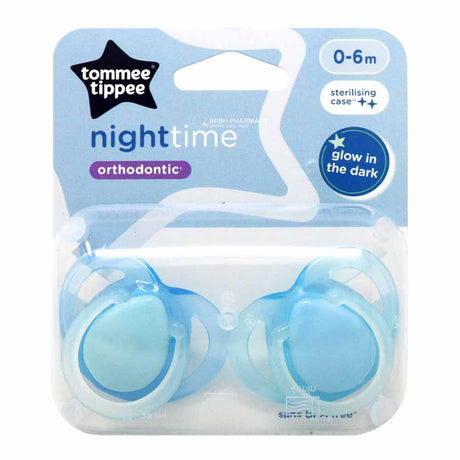 Tommee Tippee Night Time Orthodontic Silicone Soothers 0-6m 2 Pack – a gentle soother to comfort and soothe babies