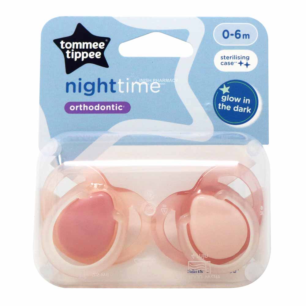 Tommee Tippee Night Time Orthodontic Silicone Soothers 0-6m 2 Pack