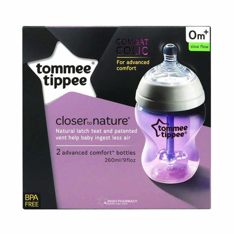Tommee Tippee Closer To Nature Advanced Comfort Bottles Slow Flow 0m+ 2 Pack – a natural-feel feeding bottle for newborns