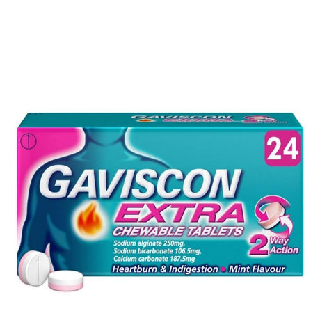 Gaviscon Extra Chewable Tablets 24 Pack – provides effective relief from acid reflux and heartburn