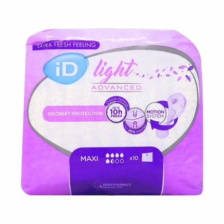 iD light Advanced Maxi Light 10 Pack – provides discreet, secure incontinence protection