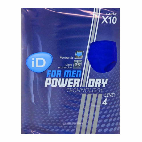 iD Men Pants Level 4 Large 10 Pack – provides discreet, secure incontinence protection