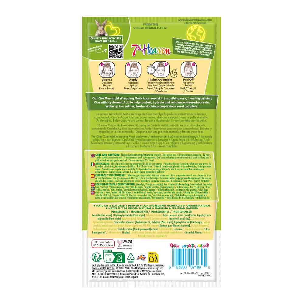 7th Heaven Glass Skin Cica Overnight Wrapping Mask 15ml
