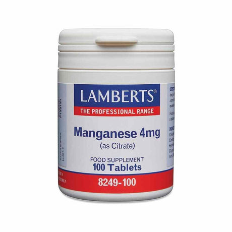Lamberts Manganese 4mg (as Citrate) 100 Tabs – for joint mobility and bone strength support