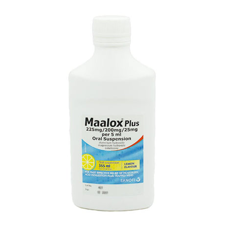 Maalox Plus Oral Suspension Lemon Flavour 250ml – provides effective relief from acid reflux and heartburn