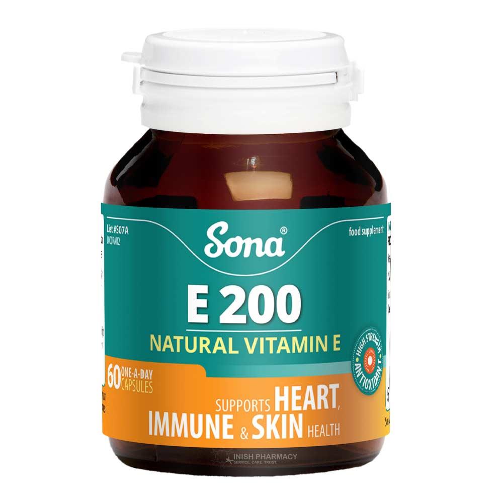 Sona E 200 Natural Vitamin E 60 Capsules – vitamin E antioxidant for skin and cellular health