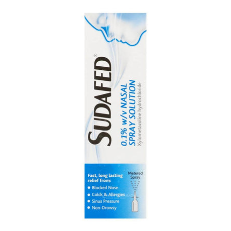 Sudafed Nasal Spray 0.1% Xylometazoline 15ml – relieves nasal congestion and sinus pressure