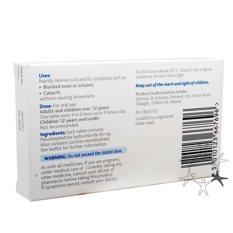 Sudafed Decongestant 60mg Pseudoephedrine Tablets 12 Pack