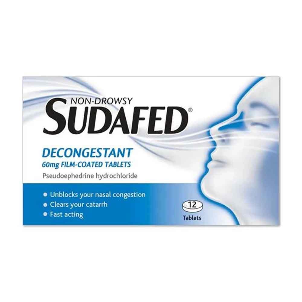 Sudafed Decongestant 60mg Pseudoephedrine Tablets 12 Pack