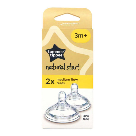 Tommee Tippee Natural Start Teats 3m+ Medium Flow 2 Pack – a soft, natural-feel teat for easy bottle feeding