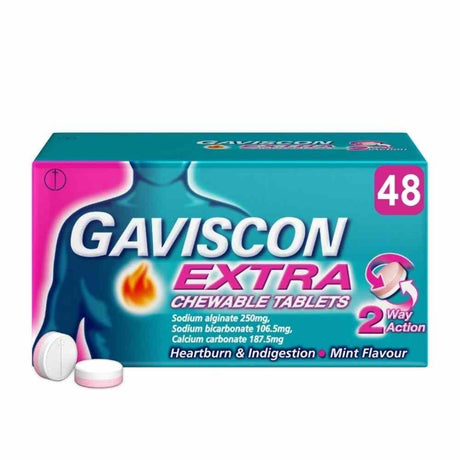 Gaviscon Extra Chewable Tablet Mint 48 Pack – provides effective relief from acid reflux and heartburn