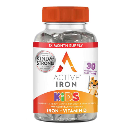 Active Iron Kids Iron & Vitamin D 30 Blackcurrant Chews – iron to support healthy red blood cell formation