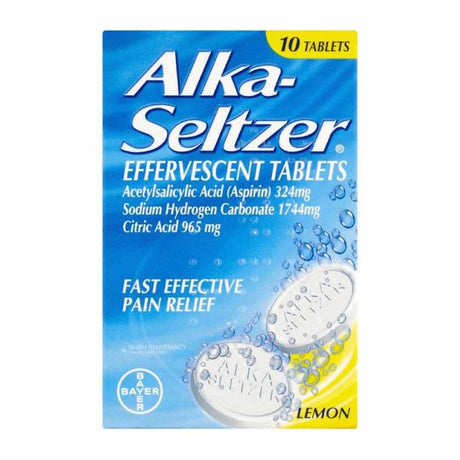 Alka-Seltzer Effervescent Tablets Lemon Flavour 10 Pack – provides effective pain relief