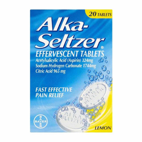 Alka-Seltzer Effervescent Tablets Lemon Flavour 20 Pack – provides effective pain relief