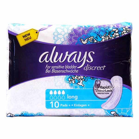 Always Discreet For Sensitive Bladder Long Pads 10 Pack – for comfortable, secure period protection