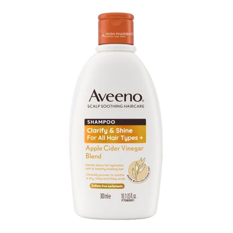 Aveeno Clarify & Shine Apple Cider Vinegar Shampoo 300ml – gently cleanses and nourishes all hair types