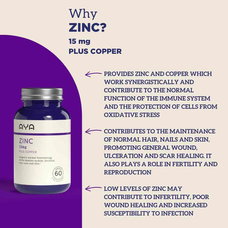AYA Zinc Oxide 15mg Tablets with Copper 60 Pack