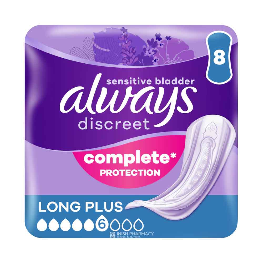 Always Discreet Complete Protection For Sensitive Bladder Long Plus Pads 8 Pack