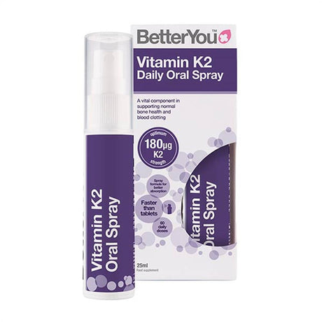 BetterYou Vitamin K2 180mcg Daily Oral Spray 25ml – for joint mobility and bone strength support