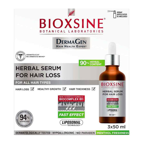 Bioxsine Herbal Serum For Hair Loss 3x50ml – helps reduce hair loss and support regrowth