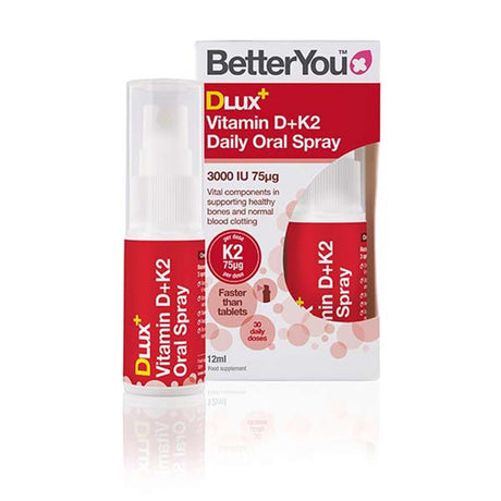 BetterYou DLUX Vitamin D + K2 Daily Oral Spray 3000IU 75mcg 12ml – vitamin D3 to support bones, muscles and immunity