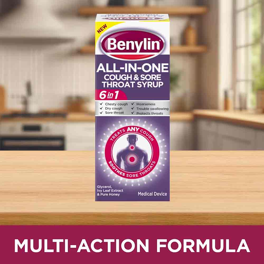 Benylin All-In-One Cough & Sore Throat Syrup 150ml