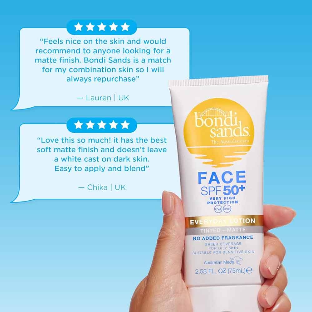 Bondi Sands Face Everyday Lotion Tinted Matte Fragrance Free SPF 50+ 75ml