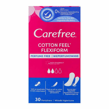 Carefree Cotton Feel Flexiform Pantyliners 30 Pack – for light, everyday feminine freshness