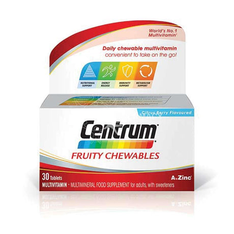 Centrum Fruity Chewables Citrus Berry Flavoured 30 Pack – a daily multivitamin for complete nutritional support