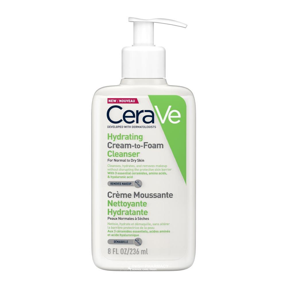 CeraVe Hydrating Cream-to-Foam Cleanser 236ml – gently cleanses and refreshes skin