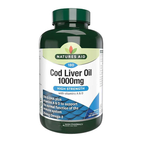 Natures Aid High Strength Cod Liver Oil 1000mg 180 Pack – omega-3 fatty acids to support heart and brain health