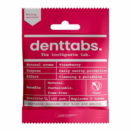 Denttabs The Toothpaste Tab with Fluoride  Strawberry 125 Pack – cleans teeth and supports oral health
