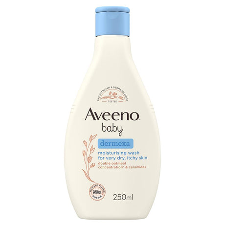 Aveeno Dermexa Baby Moisturising Wash 250ml – a soap-free wash gentle enough for newborn skin