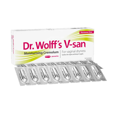 Dr Wolff's V-San Moisturising Cremolum For Vaginal Dryness 16 Pessaries – a clinically tested vaginal treatment