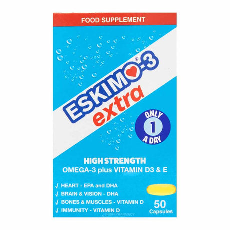 Eskimo Extra with Vitamin D3 50 Capsules – vitamin D3 to support bones, muscles and immunity