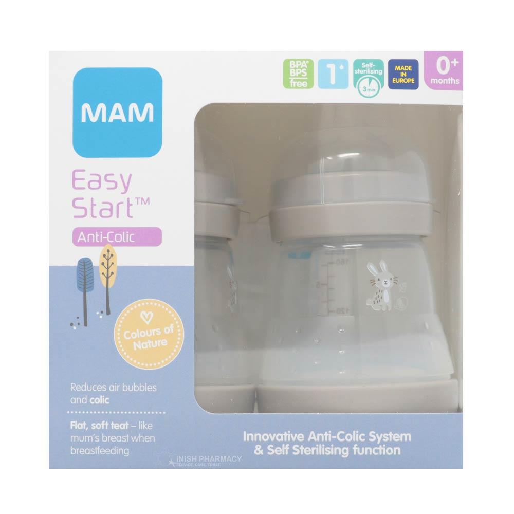 MAM Easy Start Anti-Colic Bottle 160ml 0+Months 2 Pack Grey