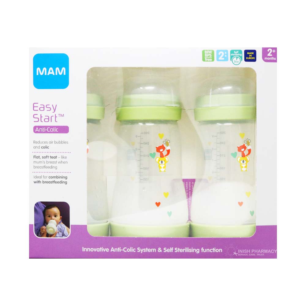 MAM Easy Start Anti-Colic Bottle 2m+ 260ml Pack of 3 Green – a trusted essential for mother and baby care