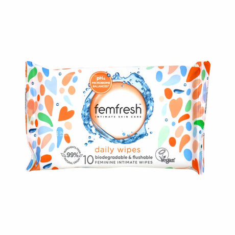 Femfresh Biodegradable & Flushable Wipes 10 Pack – for gentle, everyday feminine health and hygiene