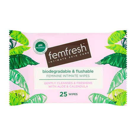 Femfresh Biodegradable & Flushable Wipes 25 Pack – for gentle, everyday feminine health and hygiene